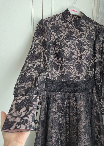 Dantel Detaylı Vintage Uzun Kollu abiye - Görsel 4