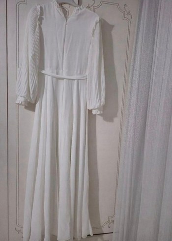 Uzun Beyaz Tesettür Abiye - Görsel 5