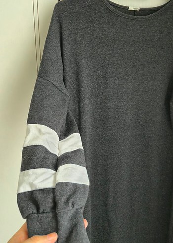 Gri Triko Uzun Kollu Salaş Elbise - Görsel 2