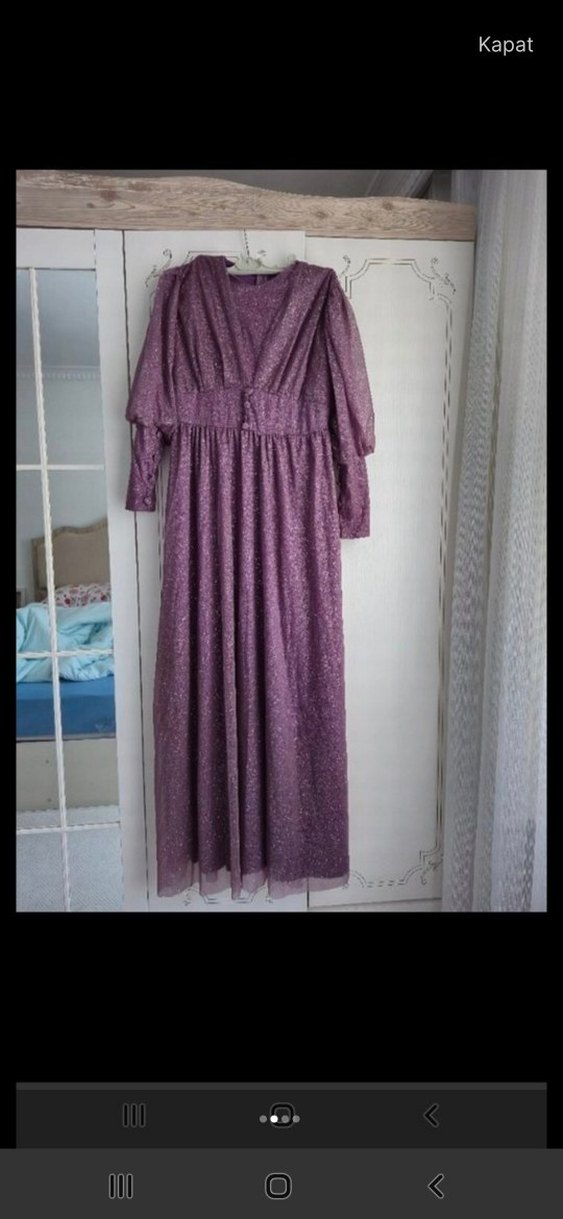 Bordo V Yaka Uzun Kollu Bohem Elbise - Görsel 2