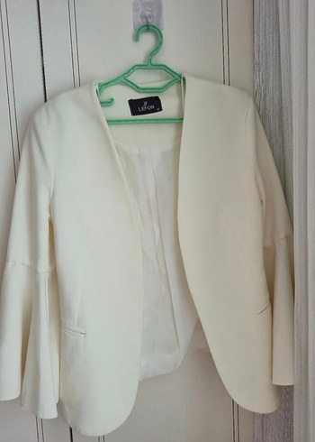 Kadın Beyaz Düğmeli Midi Blazer Ceket - Görsel 5