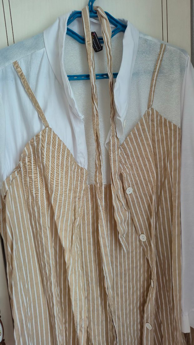 Bej Çizgili Elbise - Görsel 3