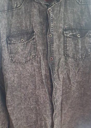 Gri Erkek Denim Düğmeli Uzun Kollu Gömlek yenı gibi - Görsel 5
