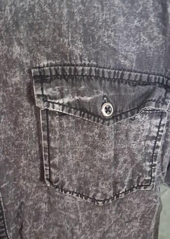 Gri Erkek Denim Düğmeli Uzun Kollu Gömlek yenı gibi - Görsel 9