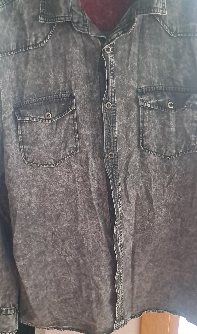 Gri Erkek Denim Düğmeli Uzun Kollu Gömlek yenı gibi - Görsel 5