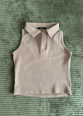 Bej Kolsuz Örgü Triko Crop