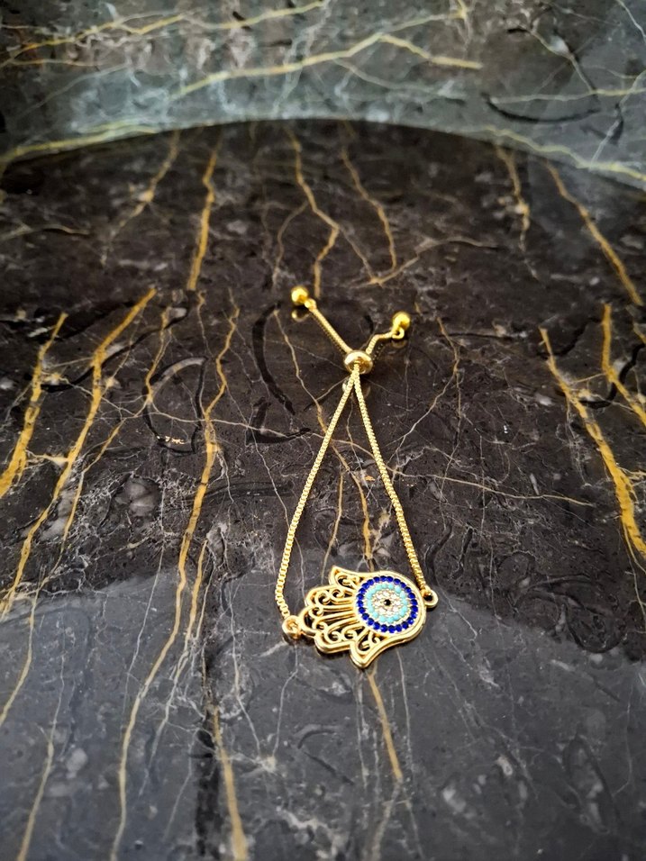 İşlemeli Boncuklu Altın Renkli Bohem Bileklik - Görsel 2