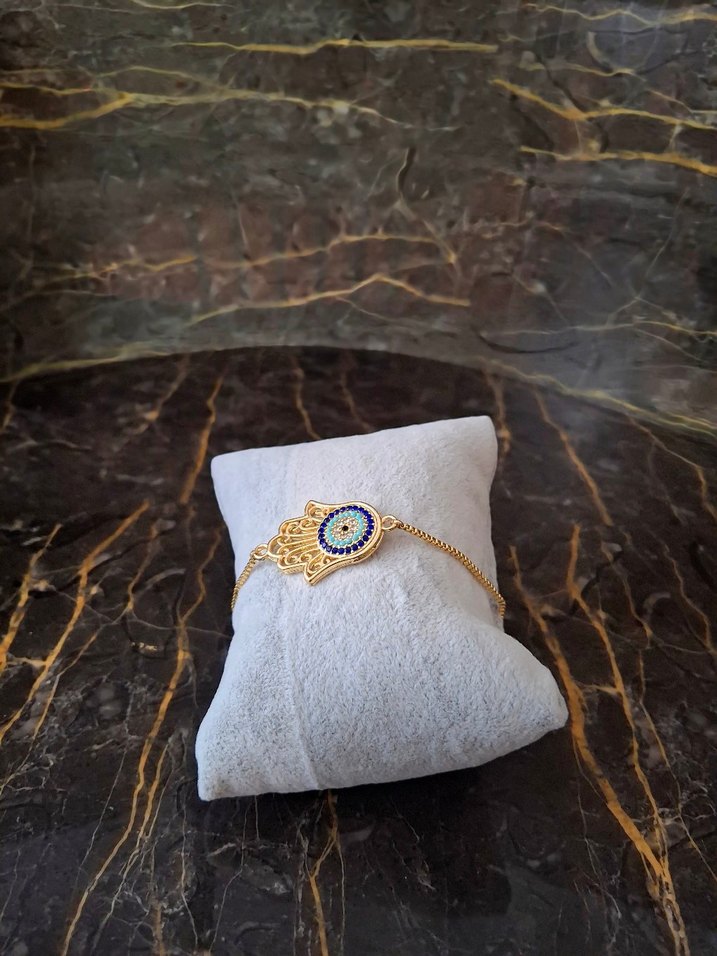 İşlemeli Boncuklu Altın Renkli Bohem Bileklik - Görsel 4