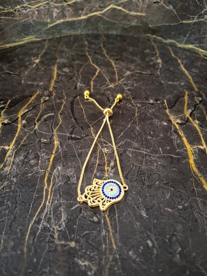 İşlemeli Boncuklu Altın Renkli Bohem Bileklik - Görsel 3