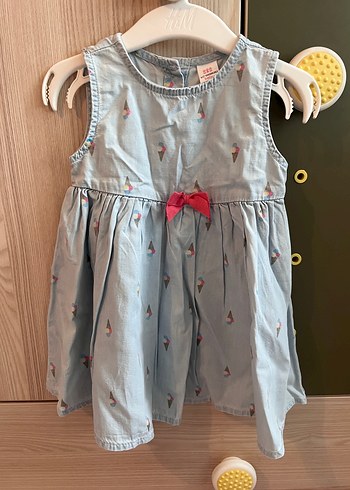 Kız Çocuk Mavi Nakışlı Denim Elbise