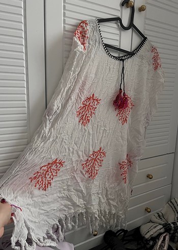 Püsküllü Beyaz Bohem Pareo - Görsel 2