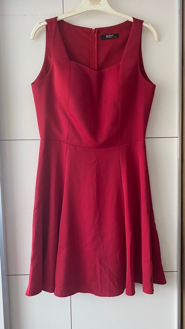 Bordo V Yakalı Kolsuz Midi Elbise - Görsel 2