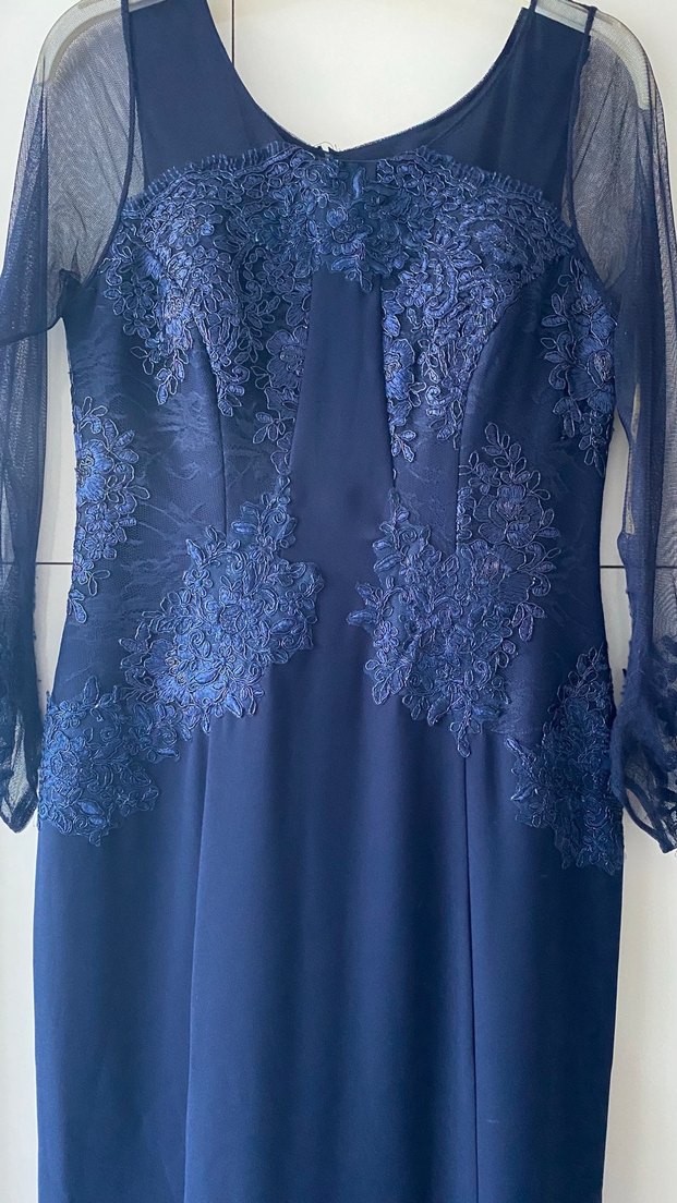 Lacivert Nakışlı Uzun Kollu Abiye Elbise - Görsel 3