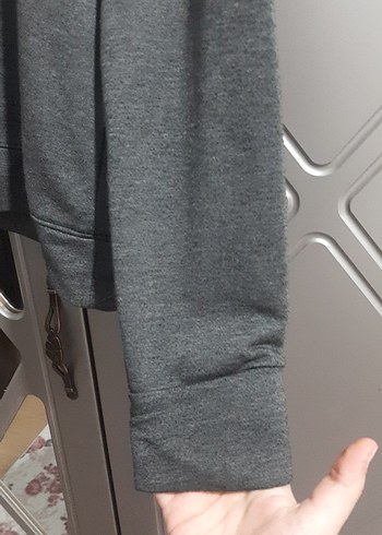 Gri Oversize Kapüşonlu Kadın ve erkek Sweatshirt - Görsel 3