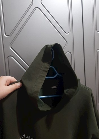 Gri Oversize Kapüşonlu Kadın ve erkek Sweatshirt - Görsel 4