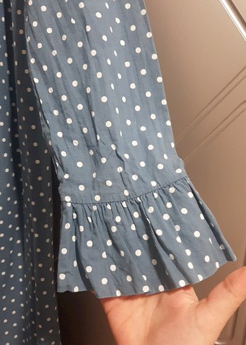 Puantiye Desenli Uzun Kollu Mavi Elbise - Görsel 5