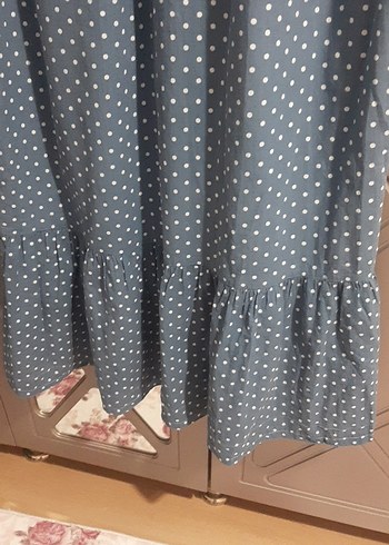 Puantiye Desenli Uzun Kollu Mavi Elbise - Görsel 2