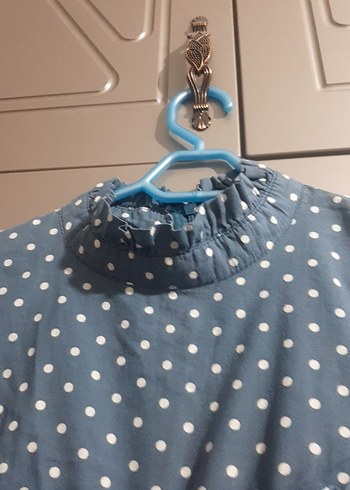 Puantiye Desenli Uzun Kollu Mavi Elbise - Görsel 4