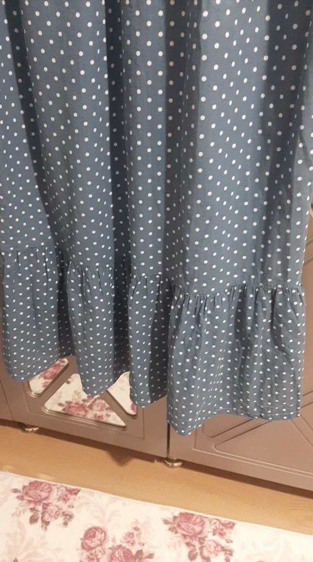 Puantiye Desenli Uzun Kollu Mavi Elbise - Görsel 2