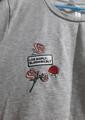 Kız Çocuk ve genç  Gri Pamuklu Uzun Kollu Baskılı Tişört - Görsel 2