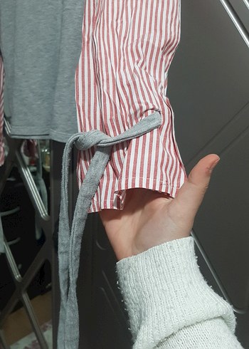 Kız Çocuk ve genç  Gri Pamuklu Uzun Kollu Baskılı Tişört - Görsel 3