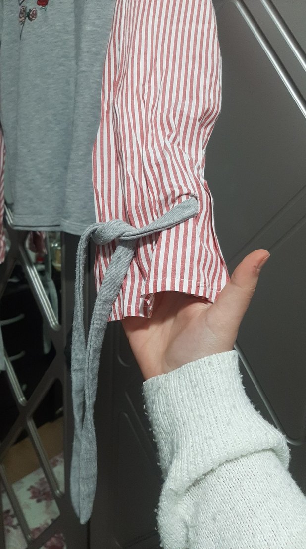 Kız Çocuk ve genç  Gri Pamuklu Uzun Kollu Baskılı Tişört - Görsel 3