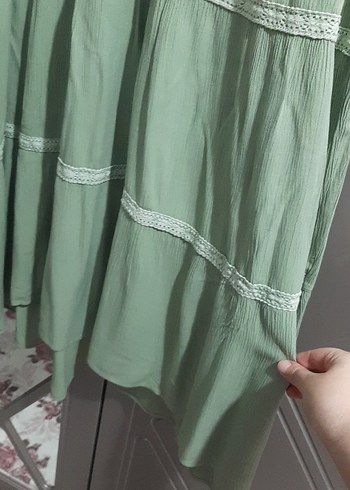 Yeşil Nakışlı Bohem Uzun Elbise - Görsel 2