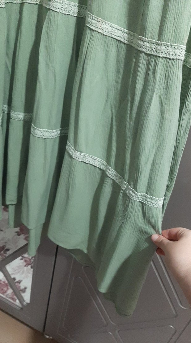 Yeşil Nakışlı Bohem Uzun Elbise - Görsel 2