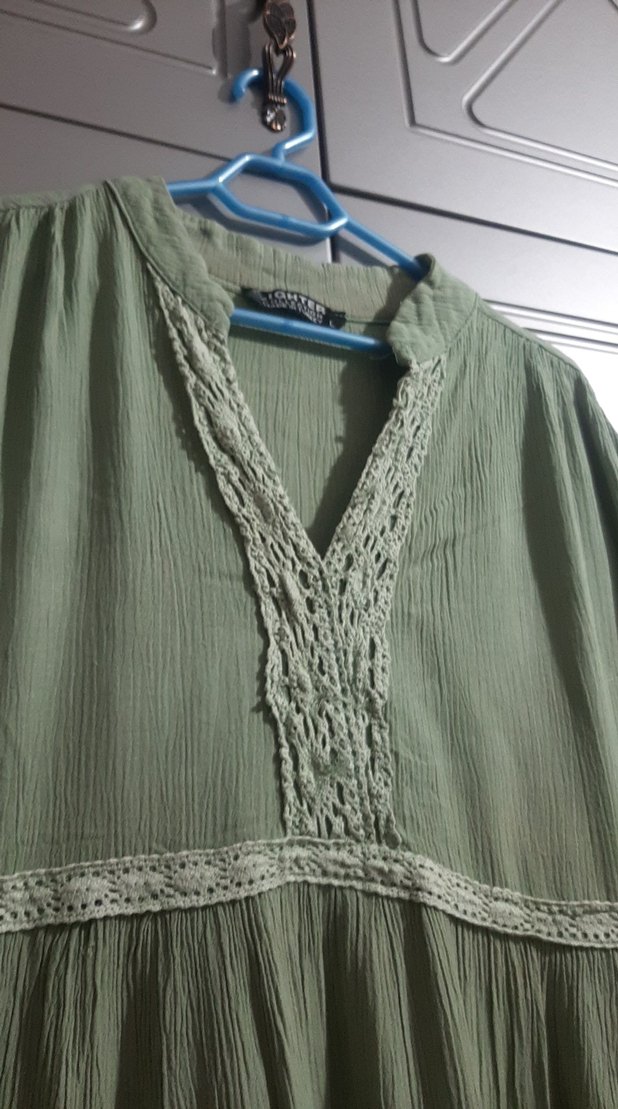 Yeşil Nakışlı Bohem Uzun Elbise - Görsel 3