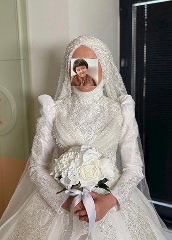 Uzun Kollu Tesettür Prenses Gelinlik - Görsel 3