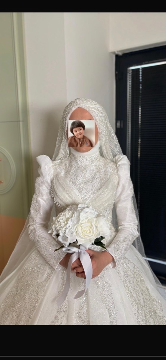 Uzun Kollu Tesettür Prenses Gelinlik - Görsel 3