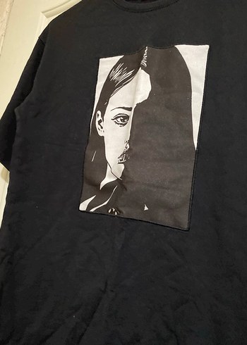 Kadın Siyah Baskılı Salaş Tişört - Görsel 2