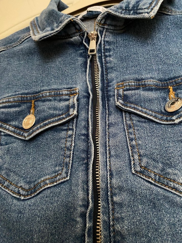 Koyu Mavi Kısa Kollu Denim Tulum - Görsel 2