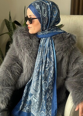 Etnik desen pamuklu soft şal açık lacivert