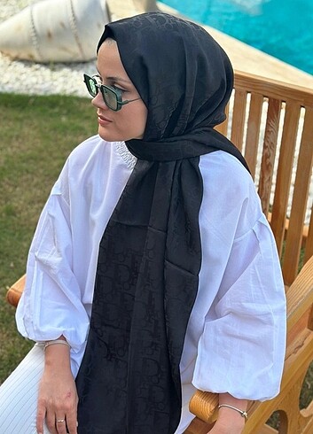 Tasarımcı Siyah Dior desen jakar şal