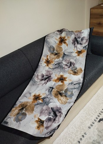 Gri çiçek desenli pamuklu soft şal