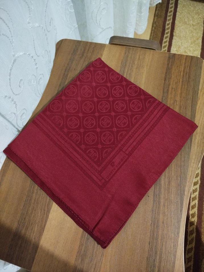 Bordo Pierre Cardin pamuklu jakar eşarp - Görsel 2