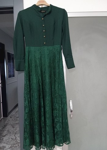Düğmeli Uzun Yeşil Vintage Elbise