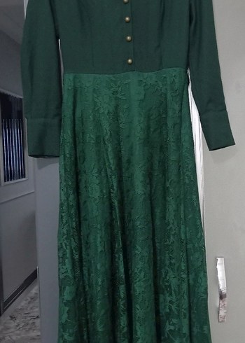 Diğer Düğmeli Uzun Yeşil Vintage Elbise