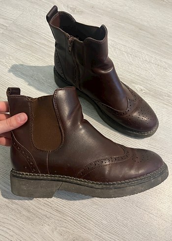 Kahverengi Vintage Deri Kadın Dolgu Topuk Bot - Görsel 2