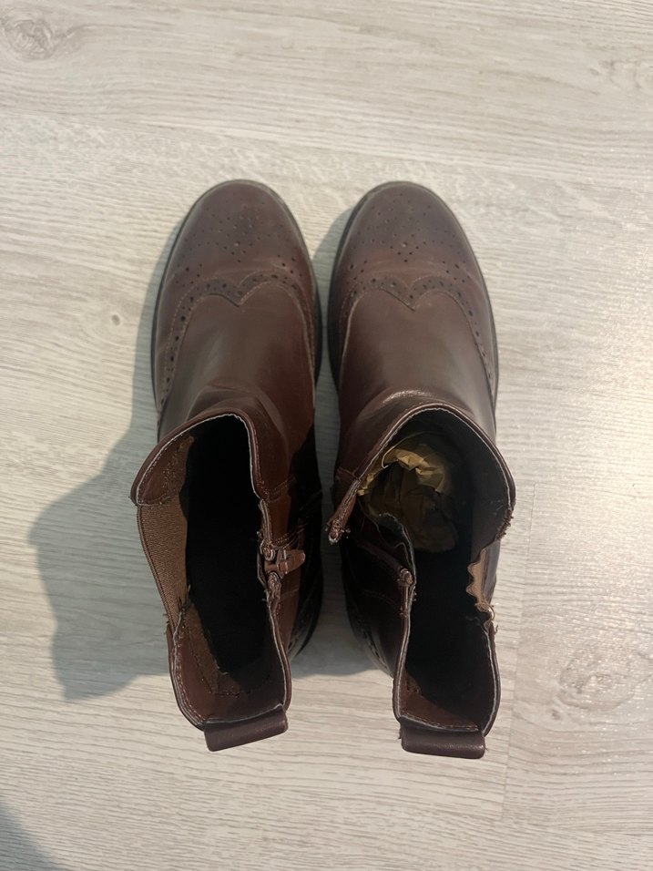 Kahverengi Vintage Deri Kadın Dolgu Topuk Bot - Görsel 4