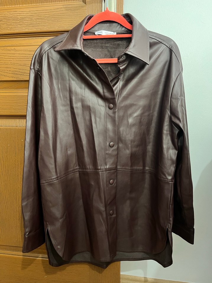 Düğmeli Kahverengi Kadın Deri Ceket - Görsel 2