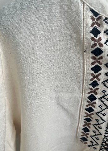 Nakışlı Bohem Kadın Keten Bluz - Görsel 5
