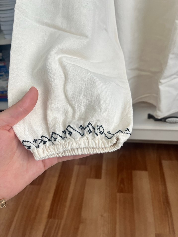 Nakışlı Bohem Kadın Keten Bluz - Görsel 3