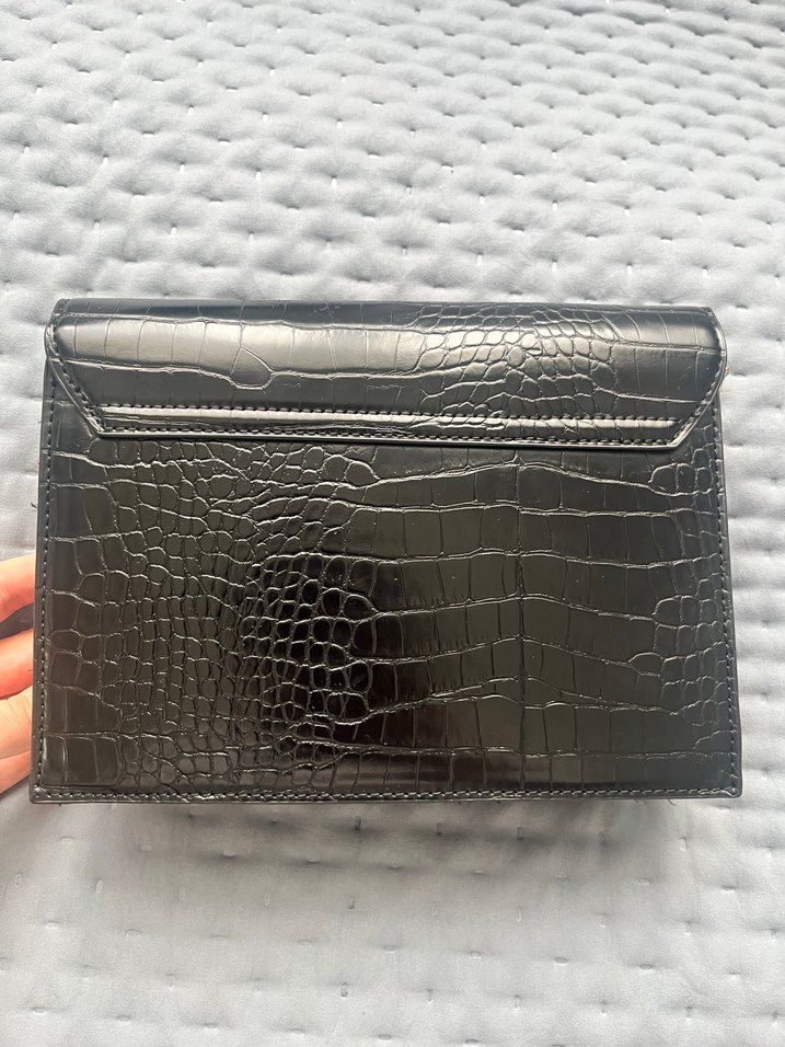 Siyah Deri Yılan Desenli Kadın Çanta - Görsel 2