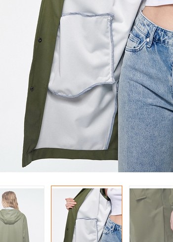 Haki Midi Boy Düğmeli Kadın Yağmurluk - Görsel 8