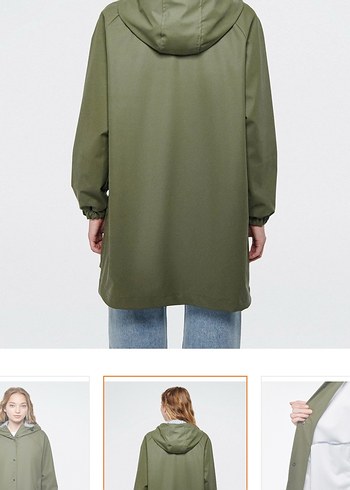 Haki Midi Boy Düğmeli Kadın Yağmurluk - Görsel 7