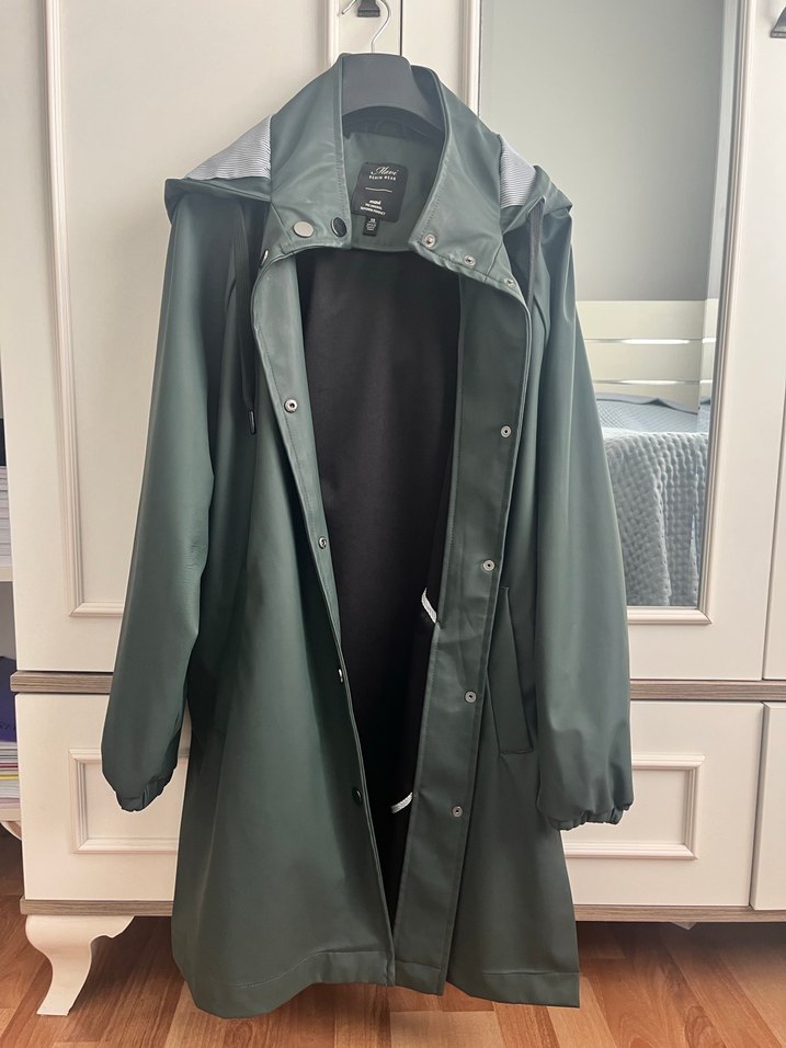 Haki Midi Boy Düğmeli Kadın Yağmurluk - Görsel 2