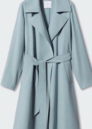 Mavi Uzun Keten Kadın Trençkot - Görsel 6