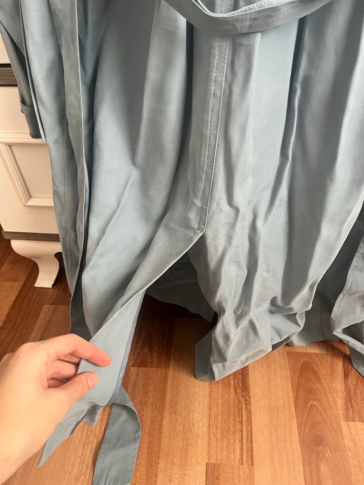 Mavi Uzun Keten Kadın Trençkot - Görsel 5